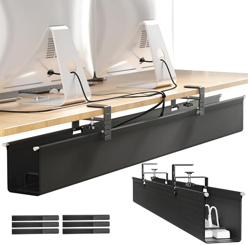 [Upgraded] Large Under Desk Cable Management Tray, Cinati Cable Management Under Desk No Drill, 42 Fabric Cord Hider for Wire Organizer, Cord Organizer for Office, Home - Supports Up to 30lbs Black
