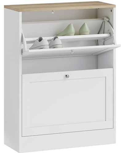 HOMCOM - Mueble para zapatos (12 pares, armario para zapatos estrecho, mueble de entrada moderno con 2 cajones plegables y estantes ajustables, para pasillo y entrada, 60 x 24 x 80 cm, color blanco