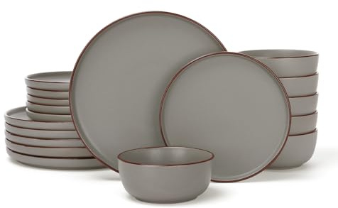Richmount Mercury Plates and Bowls Sets, Speckled 18-Piece Plate Set, Stoneware Dinner Set for 6 with Dinner Plates, Dessert Plates, Cereal Bowls, Microwave & Dishwasher Safe, Dark Grey