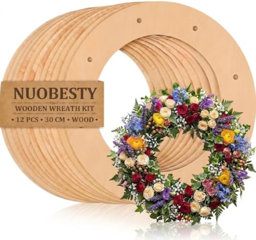 12pcs Wooden Wreath Frame, 30cm Unfinished Wreath Ring for Fall Winter Front Door Decor, Wreath Form for Floral Arrangements, Wall Decor, Fireplace Hangings, Centerpieces, DIY Craft