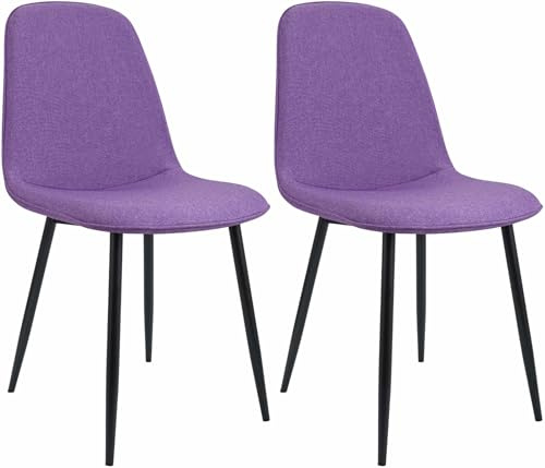 CLP Esszimmerstuhl 2er Set gepolstert Maryam, Küchenstuhl mit Rückenlehne und schwarzem Metallgestell, bis 150 kg belastbar, Farbe:lila, Material:Stoff