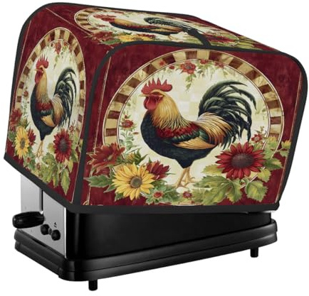 Rooster Sunflower Farmhouse Toaster Cover 2 Slice Wide Slot Washable Appliance Covers Fingerprint Bread Maker Bag Dust Protection Bread Machine Covers Kitchen Accessories For Women Men Gifts