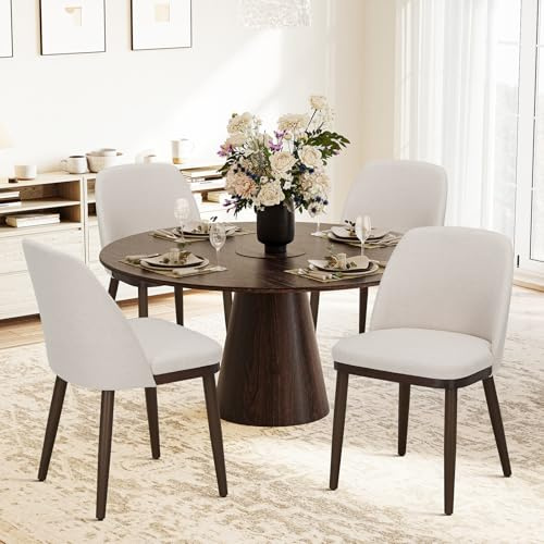 COLAMY Gepolsterte Esszimmerstühle 4er Set, Moderne Küchenstühle mit Rückenlehne, Stoffstuhl mit Holzbeinen für Esszimmer, Küche, Restaurant, Beige