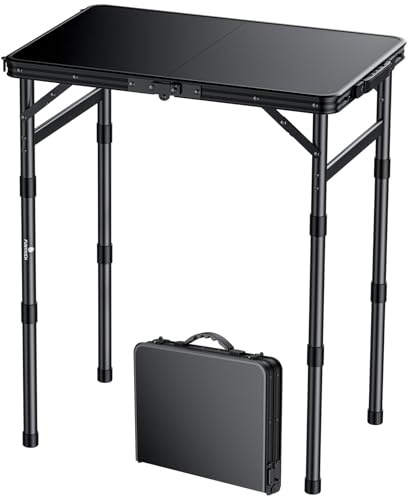 FUNYKICH Mesa Plegable de Plástico 58x40cm, Mesa Plegable Camping Portátil con 3 Alturas Ajustables (26/48/70 cm), Más Impermeable,Superficie de Mesa Plana, para Picnic,Camping,Pesca,Barbacoa