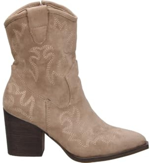 Buonarotti Botines Cowboy Mujer – Botines Camperos en Color Beige – Botín de Tacón con Cremallera Lateral – Tacón Alto y Cómodo – Modelo A2435 – 38 EU