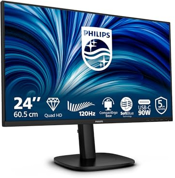 PHILIPS Monitor 24B2U3601 24 pollici 2560x1440, WQHD, 120Hz, IPS Panel, 4ms GtG, USB Hub Speakers, Height Adjustment, (HDMI1x 2.1 TMDS DP 1x 1.4) Nero