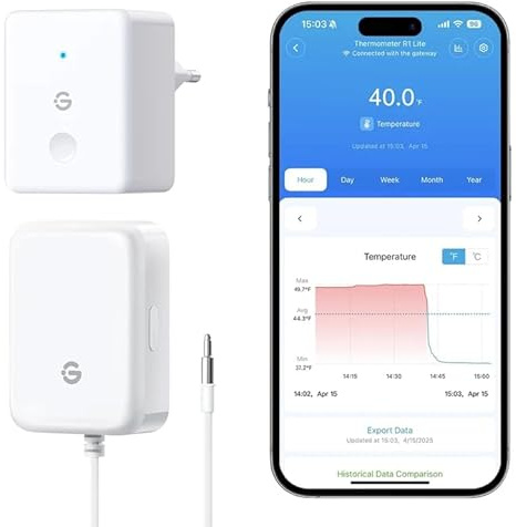 GoveeLife Kühlschrank Thermometer WLAN mit Alarm App, 1er-Sensor | Kabellosem Funk Gefrierschrank Thermometer mit 2 Jahre Datenexport, für Kühlschränke, Gefrierschränke, Aquarium