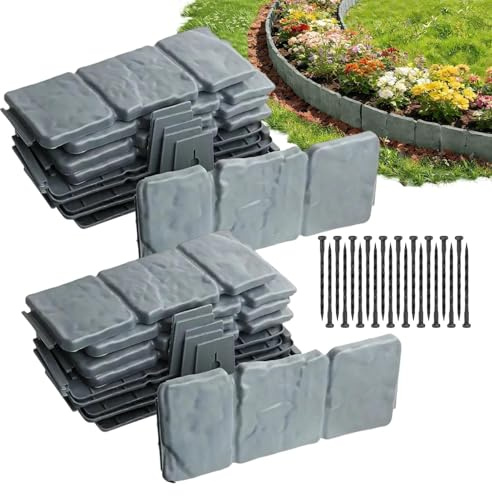 Bordo di delimitazione da giardino, Decorazione Esterna Impermeabile, Bordure per Aiuole in Finto Pietra, Per aiuole, cortili, giardini, marciapiedi e vialetti carrabili