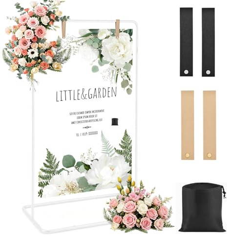 Willkommensschild Hochzeit Ständer Höhenverstellbar 136–173 cm Metall Schildhalter für Hochzeit Empfang mit Lederbändern für Sitzplan Poster Elegantes Design Stabiler Stand (Weiß)