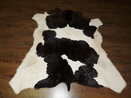 KUHFELL Kalbfell Stierfell Fell Teppich schwarz - dunkelbraun - weiss 120x125cm #788