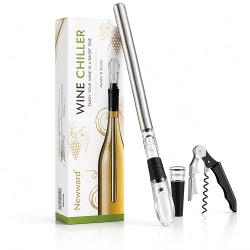 3-in-1 enfriador de vino enfriador de botellas de acero inoxidable Stick – Caña de pescar – rápido Iceless Chilling Rod con aireador y vertedor de aire – regalo perfecto de accesorios de vino Wine chiller stick+Corkscrew+Stopper translucent