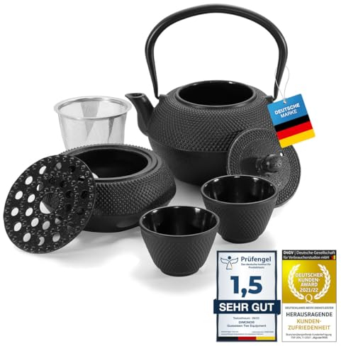 Dimono Traditionelles Tee-Set aus Gusseisen: Teekanne, Stövchen und 2 Teebecher