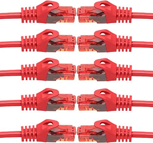 BIGtec LAN Kabel 5m Netzwerkkabel rot - 10 Stück - Gigabit Ethernet Kabel RJ45 Stecker Patchkabel für Patchpanel Netzwerk Switch Gaming kompatibel Playstation 5 PS5 XBOX Nintendo Switch 2-Station