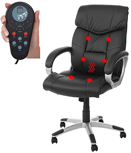 Mendler Massage-Bürostuhl HWC-A71, Massagefunktion, Kunstleder - schwarz | Drehstuhl, Chefsessel, Heizfunktion