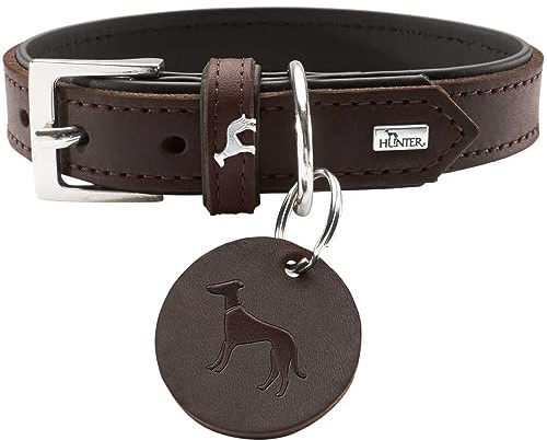 HUNTER Larvik Hundehalsband | Softvollrindleder, edles Lederhalsband mit Schlüsselanhänger, klassisches Design, Farbe Dunkelbraun/Schwarz, Größe 50