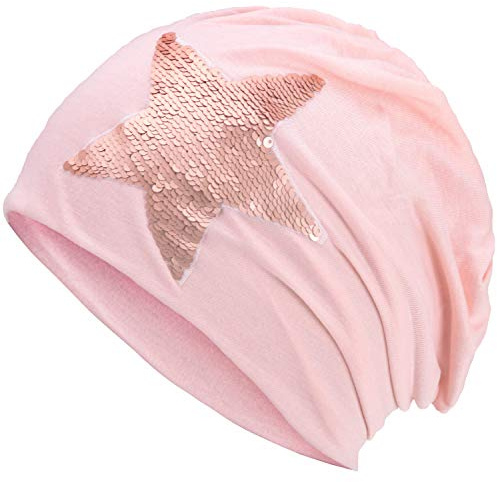 Compagno Slouch Beanie mit Pailletten aus atmungsaktivem, feinem und leichten Jersey Unisex Damen Mütze Haube Boho Bini Mädchen Einheitsgröße