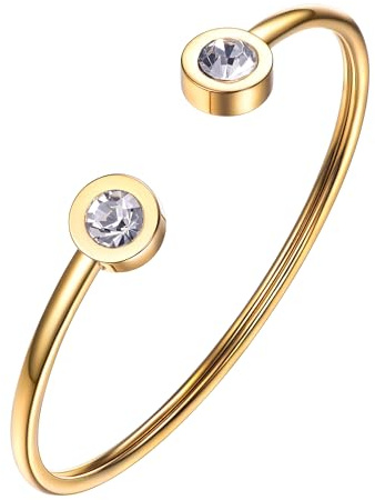 PROSTEEL April Geburtsstein Armband 18k vergoldet offener Armreif Frauen Mädchen Armband Minimalismus ModeSchmuck Accessoire für Geburtstag Weihnachten Muttertag(Gold)