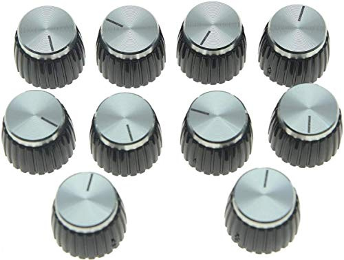 Dopro Lot de 10 boutons d'amplificateurs d'ampli de guitare noirs avec capuchon en aluminium argenté pour amplificateurs Marshall avec pots de 6 mm de diamètre