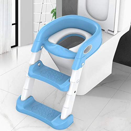 KUANDARYJ Kinder Toilettensitz mit Treppe Höhenverstellbar rutschfest Spritzschutz Klappbar Toilettentrainer Töpfchen Klositz Toilettenaufsatz für Kleinkinder,und Jungen, Mädchen, Blue