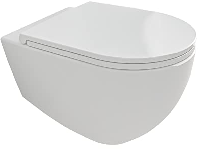 Alpenberger Spülrandloses Wand WC Set | Moderne Toilette mit Nano und WC Sitz mit Absenkautomatik | Toilettendeckel D Form | Hänge WC aus Keramik | Klo Passend Geberit