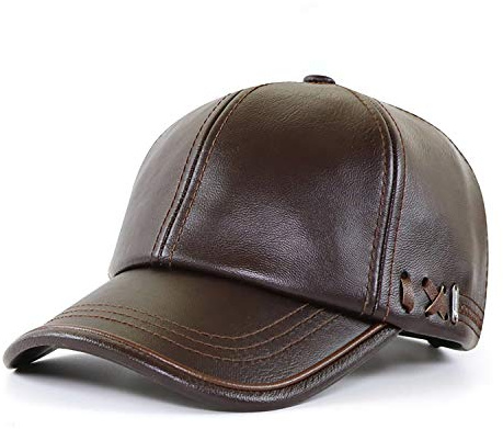 Ueither Baseballkeps i läder för män med justerbar rem, Mörkbrunt, Einheitsgröße