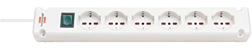 Regleta de 3 Metros Brennenstuhl Bremounta | Regleta eléctrica con Interruptor y 6 Tomas IT | Cable de 3 Metros H05VV-F 3G1,5 | Regleta de Pared con 4 Puntos de Soporte | Color Blanco