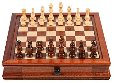 HEZHANG Schach Massivholzschach Set Mit Doppelter Schublade Magnetische Handgefertigte Stücke Schachbrett Multifunktions Für Erwachsene Schachspiele Schach-Set,Groß
