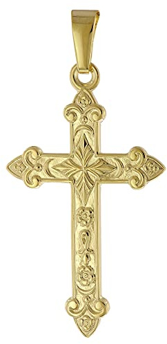 trendor Kreuz-Anhänger Gold 585 (14 Karat) 32 x 16 mm 51916 | Goldschmuck für Damen und Herren, eleganters Schmuckstück aus Echtgold