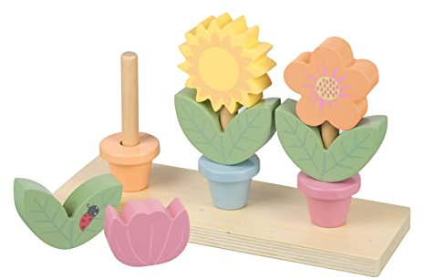 Orange Tree Toys Wooden Flower Pots - Garden Building Stacking Cups for 18 months + Toddlers (Spring Garden)