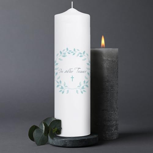 Wandtattoo Loft Trauerkerze In stiller Trauer, Motiv mit Blätterkranz, 25cm x 7cm, Trauerkerze, Kondolenzkerze, Beileidskerze, Trauerlicht, Grabkerze