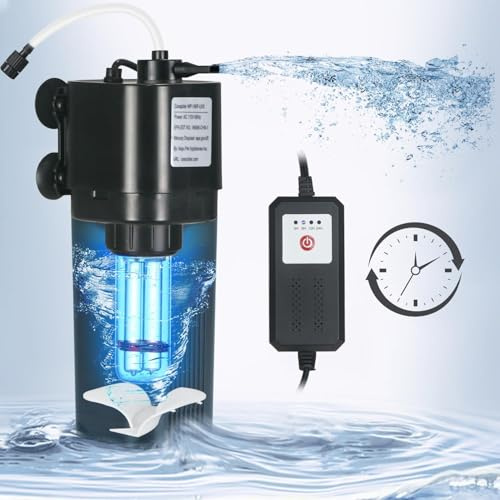 TARARIUM Filtro de acuario con temporizador de ciclo de luz U-V para tanque de peces de 10 a 40 galones, máquina verde sumergible, bombas de aire y filtros internos para matar algas, agua nublada