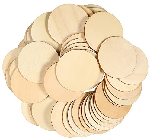VANZACK 50stücke Runde Holzkreise Unlackierte Holzscheiben Zum Basteln Naturholz Kreise Holzstücke Für Tafelaufsätze Leere Holzscheiben Zum Bemalen Unfertige Holzkreise Für Heimdekoratione