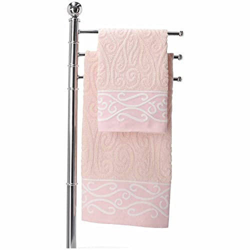 Coppia di Asciugamani Viso e ospite ARABESCO Set Asciugamani Bagno 2 Pezzi, Coppia Salviette in Cotone. - Rosa