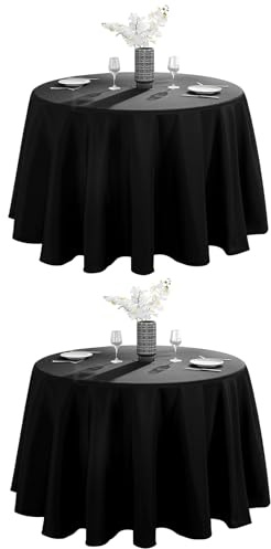 VidaFete 2 Pack 120inch Round Tablecloth Polyester Table Cloth, Stain Resistant and Wrinkle Polyester Dining Table Cover for Kitchen Dinning Party Wedding Round Tabletop Buffet Decoration (Black)