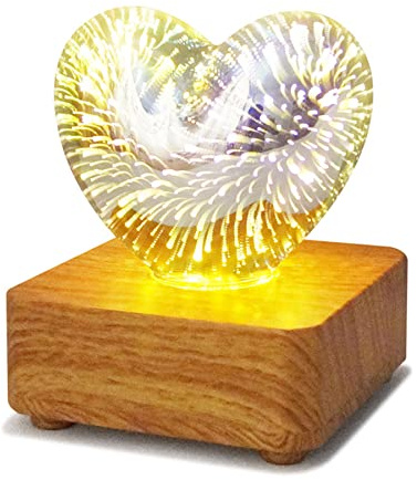 QQY 3D Fireworks Desk Lamp, RGB LED Glass Ball Table Lamp USB Power Night Light Bedside Lamp for Home Decoration Lamp (Love)