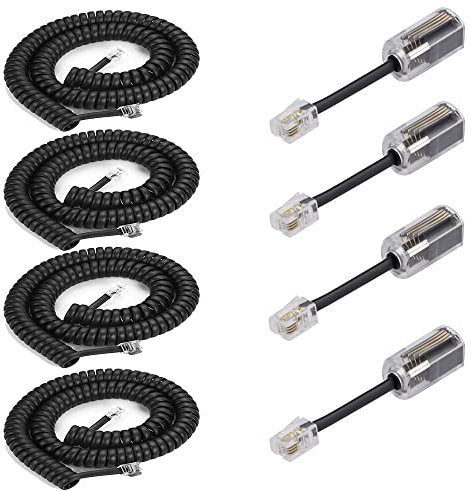 Cavo telefonico, districante, cavo telefonico, confezione da 4 pezzi, 20 m sarrotolato / 1,4 m a spirale con 4 pezzi di cavo fisso girevole a 360 gradi