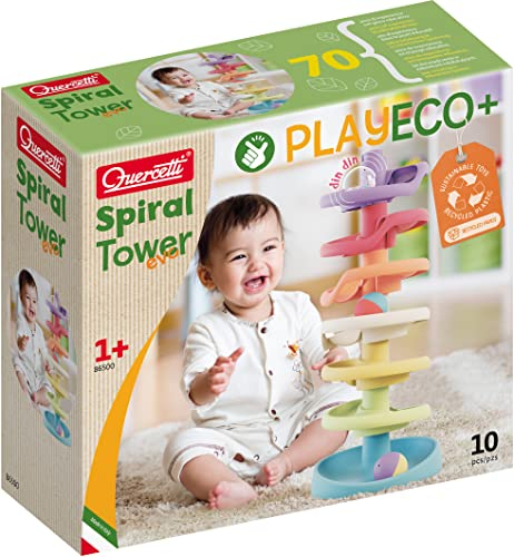 Quercetti Play Eco+ Spiral Tower Evo Set for Babies and Toddlers, Marble Run Race Track Tower, Set Includes 3 Large Marbles