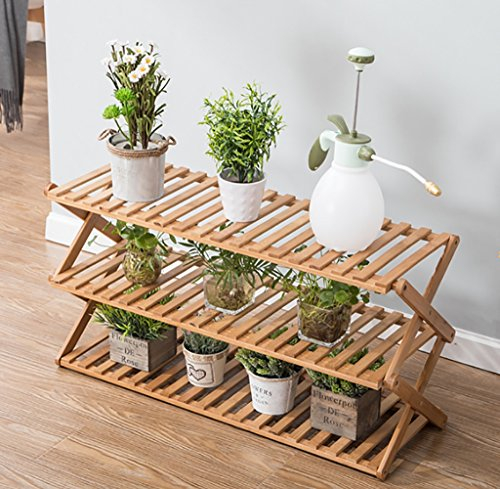 Hölzerner faltbarer Blumentopf-Ständer 3 Tier-Garten-Pflanzgefäß-Ausstellungs-Leiter-Gärtner-Aufbewahrungsregal-Gestell-Gestell-Kräuter-Halter 50/60*70/80*28*41cm Anzeige und Dekoration, Aufbewahrung