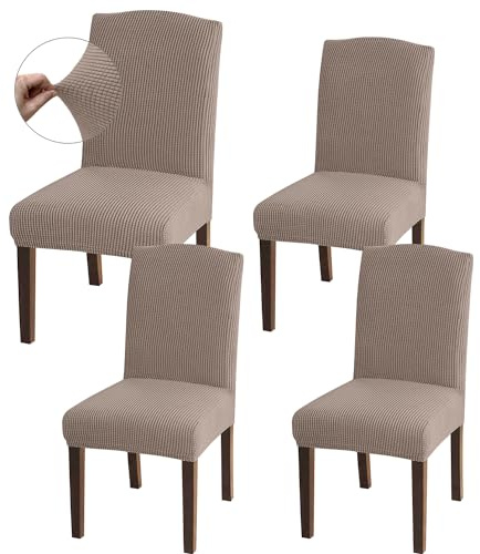 Granbest Hohe Dehnung Stuhlhussen, Universelle Passform Jacquard Esszimmerstühle Bezüge, Abnehmbare Stuhl Protektors für Esszimmer, Küche, Restaurant und Hotel (Set von 4, Sand)