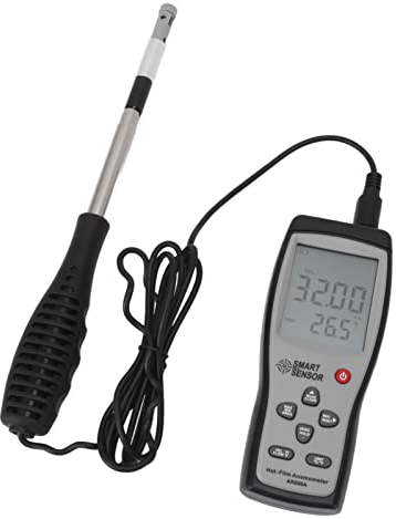 Asixxsix Anémomètre à Fil Chaud, Anémomètre à Fil Chaud Portable avec écran LCD et Interface USB Anémomètre numérique Portable à Fil Chaud pour mesurer la Vitesse du Vent et la température
