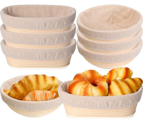 Geetery 6 Pack Bread Banneton Proofing Baskets 10 Inch Oval and 9 Inch Round Rattan Sourdough Baskets Dough Proofing Bowls with Liners and Dough Scraper for Home Sourdough Bread Baking Supplies