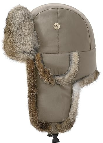 Harssidanzar Fliegermütze wasserdichte Winter Kaninchen Pelz Hüte Gefüttert Trappermütze Aviatormütze für Herren und Damen CU606EU, Khaki, Größe M