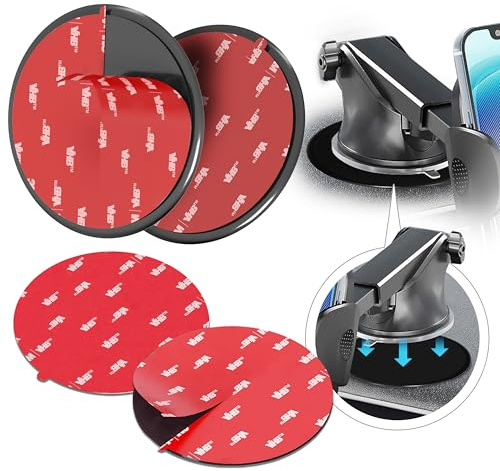 MASIGO 3M VHB Lot de disques adhésifs pour Tableau de Bord à Ventouse 95 mm de Large, Assure Un Maintien sûr pour Les Supports de téléphone, GPS, caméras de Tableau de Bord – Co