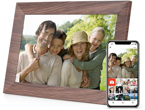 Andoer Digitaler Bilderrahmen WLAN 10.1 Zoll, IPS-Touchscreen Elektronischer Bilderrahmen mit 16 GB Speicher, Automatische Drehung, Teilen von Fotos über APP mit Ständer auf der Rückseite