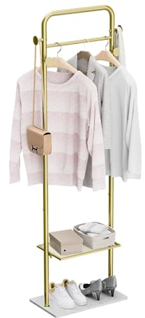 unho Kleiderständer, Goldener Garderobenständer mit 4 Haken, Freistehender Kleiderständer für Arbeitszimmer, Wohnzimmer, Schlafzimmer, Flur