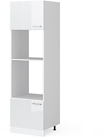 Vicco Hochschrank R-Line, Weiß Hochglanz, 60 cm | mit offenen Regalen, und Türen, zur Aufbewahrung von Haushaltsutensilien und Vorräten