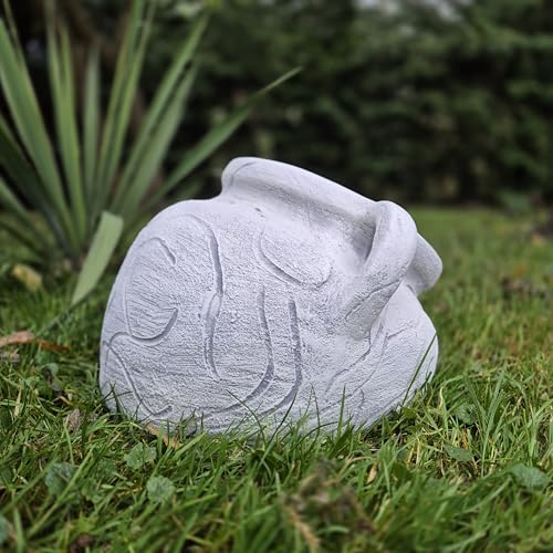 FABRIQ Beschädigte Stein-Blumenvase – 3L – 11 kg – Frostsicher – Klassische Gartendeko – Grau
