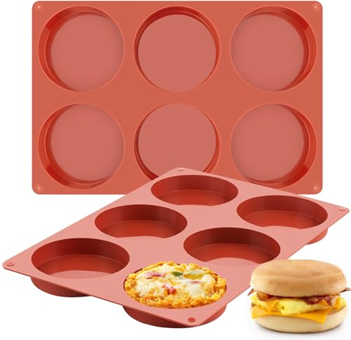 JOERSH 2-PK Silicone Egg Mold for Breakfast Sandwiches 4 Inch Round Muffin Top/Egg Pan, Oven Baking Silicone Molds for Hamburger Buns, English Muffins, Pancakes, Eggs Patty Bites