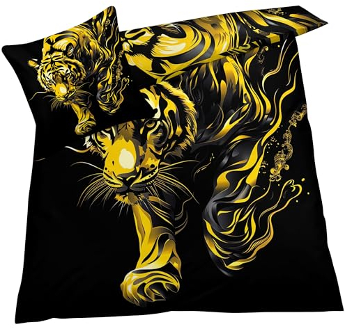 YELDAN Bettwäsche 140x200 Tiger, Tiere Bettbezug, Bettwäsche-Sets 2 teilig, Weich & Bügelfrei Mikrofaser Wendebettwäsche und 1 Kissenbezug 80x80 mit Umschlag
