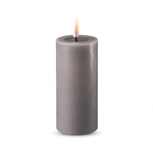ReWu LED Kerze Deluxe Homeart, Grau, 5 x 10 cm | Indoor, Realistische Flamme, Echtwachsspiegel, Warmweißes Licht